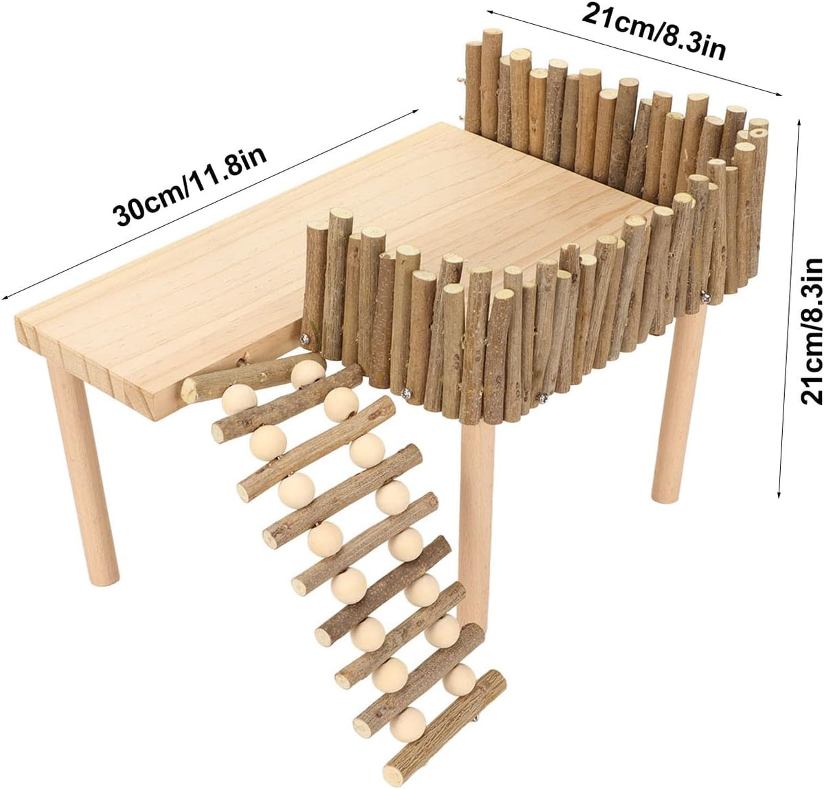Tnfeeon Hamster with Climbing Ladder, Guinea Pig Toys Chinchilla Perch Cage Accessories Toy Wooden