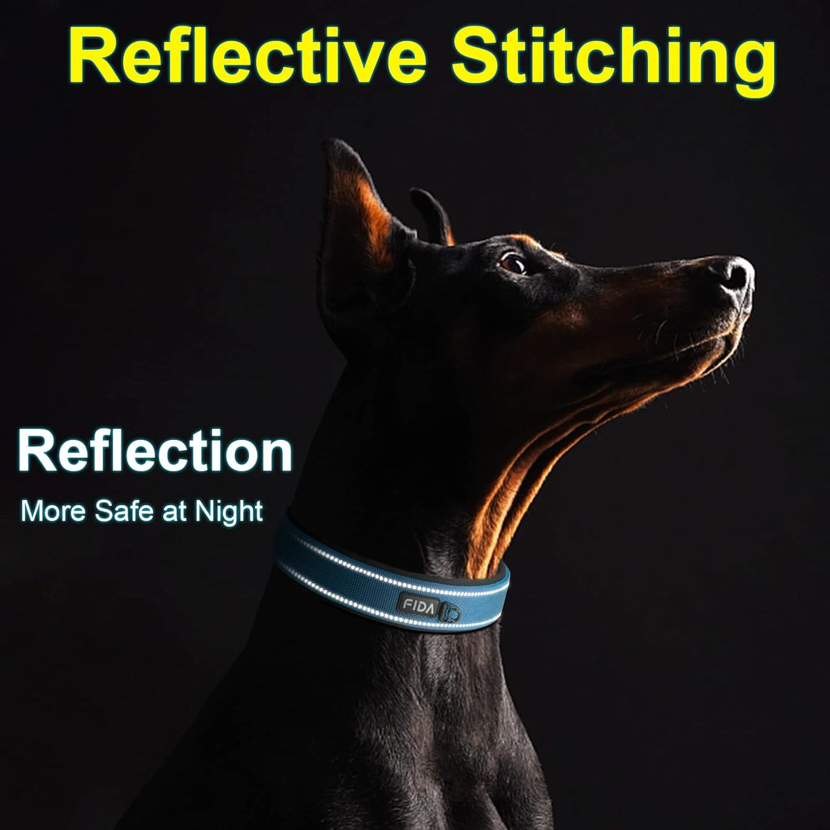 Fida Heavy Duty Dog Collar, Ultra Comfortable Soft Neoprene Padded, Adjustable Reflective Nylon Pet