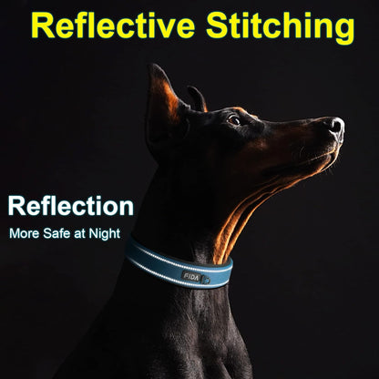 Fida Heavy Duty Dog Collar, Ultra Comfortable Soft Neoprene Padded, Adjustable Reflective Nylon Pet