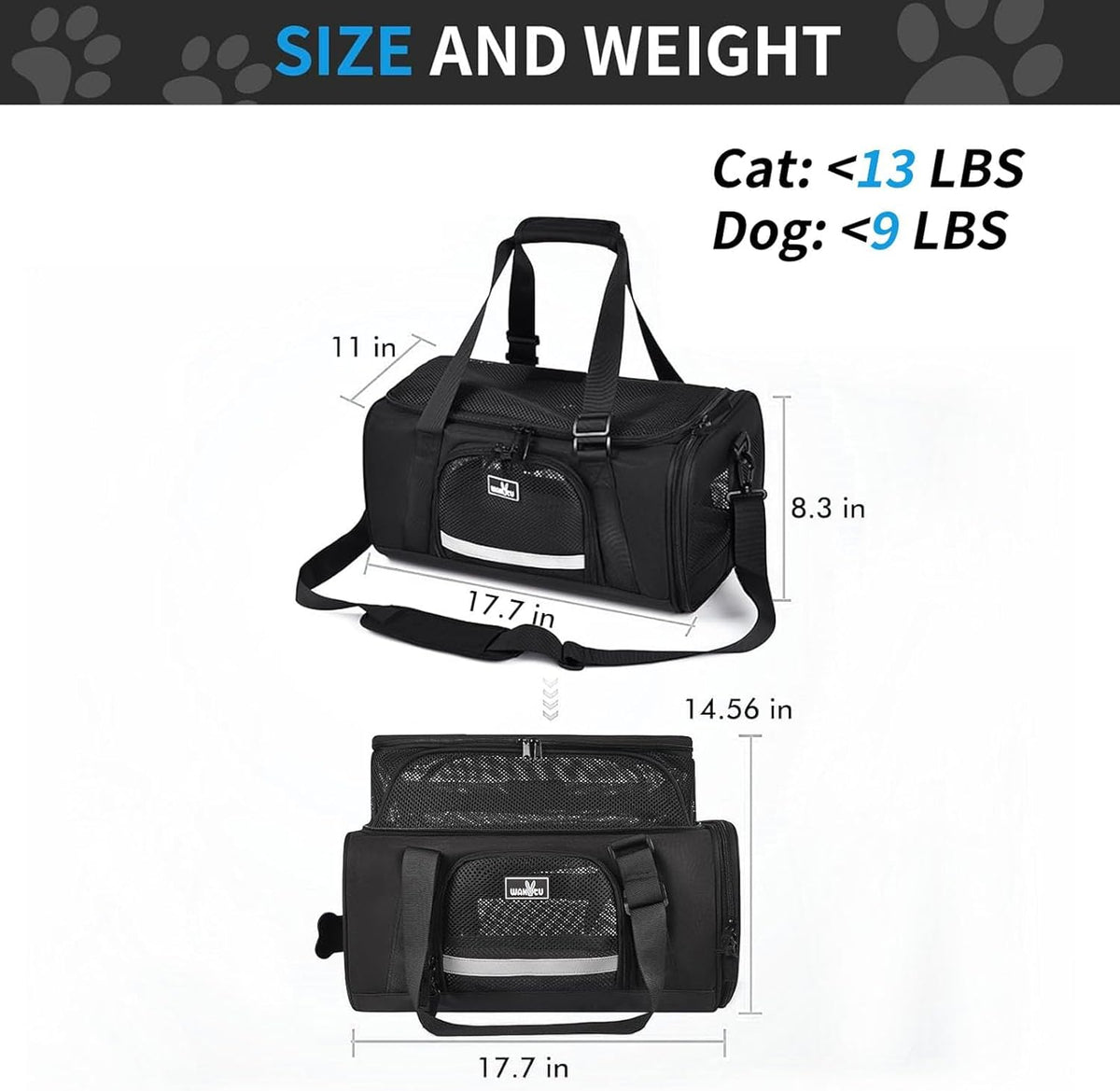 Airline Approved Pet Carrier, Collapsible Cat Carrier, Expandable Dog Carrier, 900D High Density