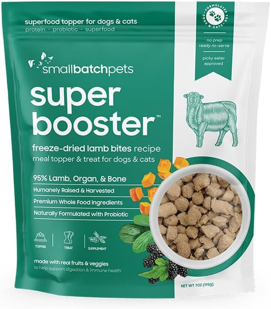 smallbatch Freeze Dried Dog Treats, Superfood Food Topper Lamb Bites for Dogs & Cats, Probiotics