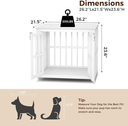 26 Inch Heavy Duty Wooden Dog Kennel End Table with Double Door Design and Secure Locks, Indoor Pet