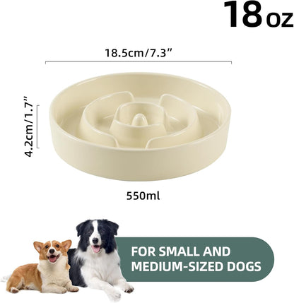 7.3inch Ceramic Slow Feeder Dog Bowl for Medium and Large Breed, Puzzle Dog Food Dish