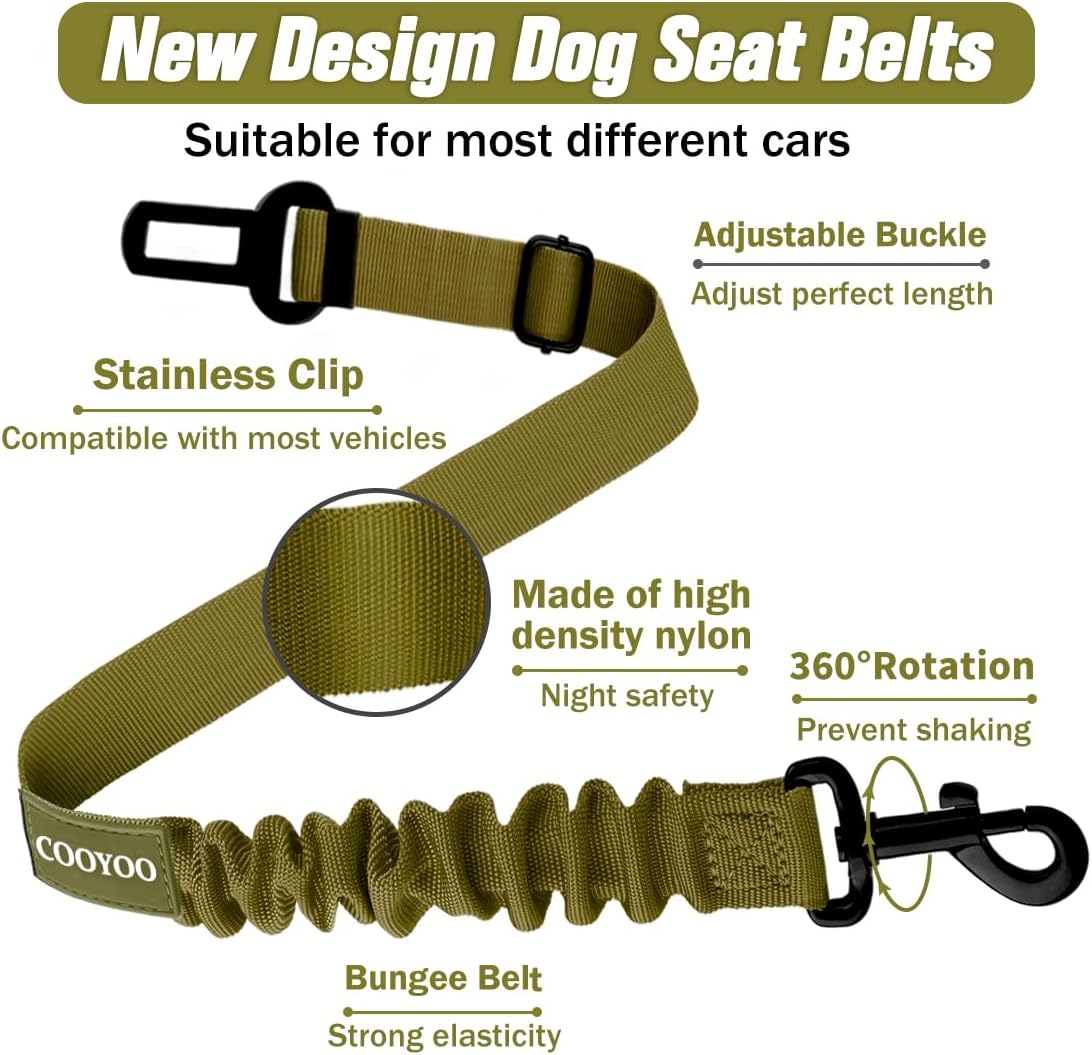 COOYOO Dog Seat Belt,3 Piece Set Retractable Dog Car Adjustable Seatbelts for Vehicle Nylon Pet