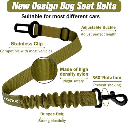 COOYOO Dog Seat Belt,3 Piece Set Retractable Dog Car Adjustable Seatbelts for Vehicle Nylon Pet