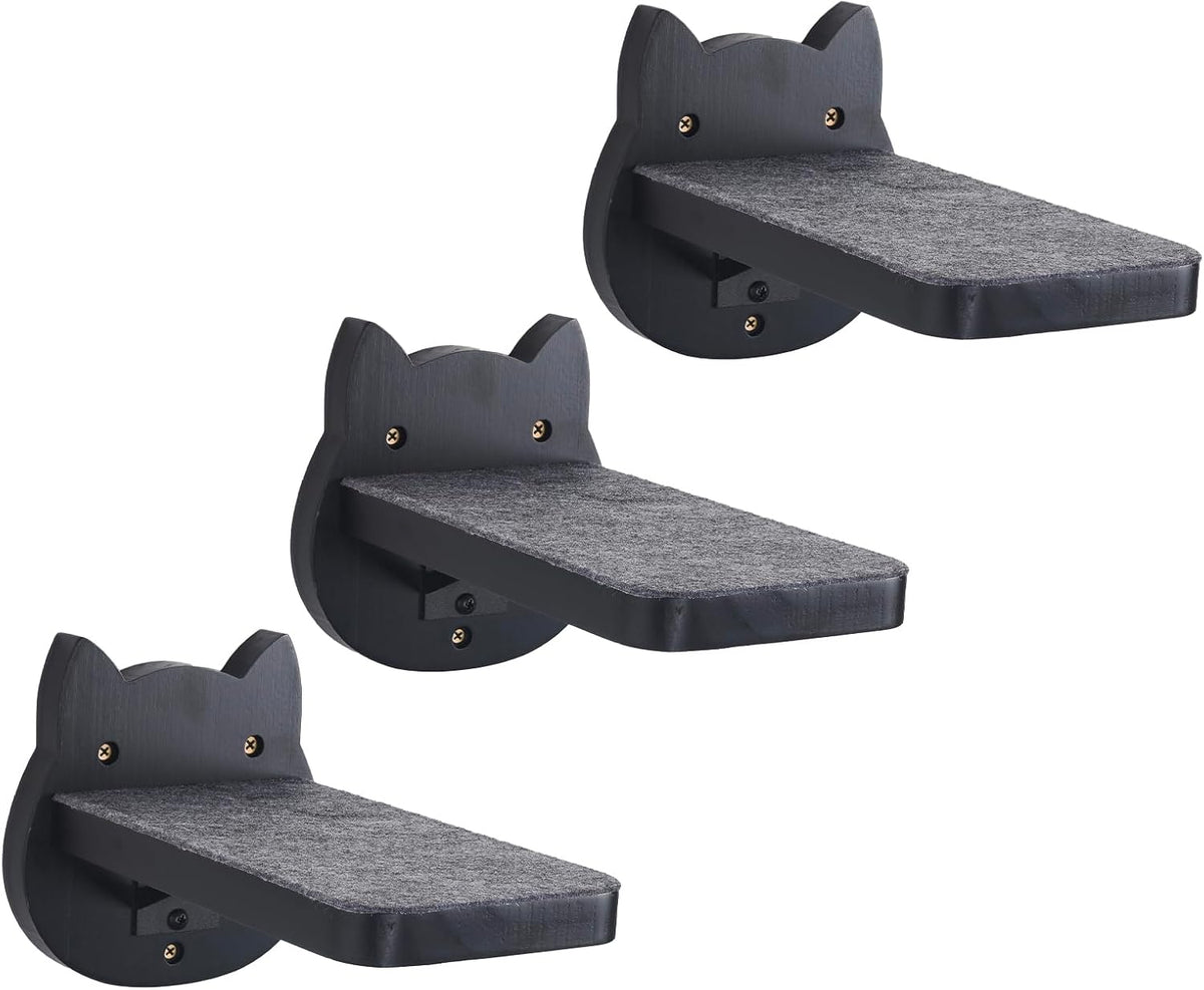ESPETS Black Painted Solid Wood Cat Wall Climbing Steps Set of 3 - Wall Mounted Cat Floating