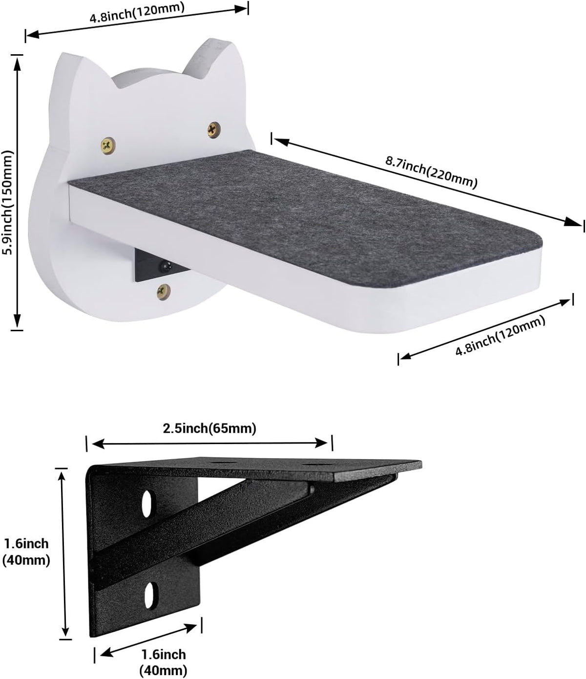 ESPETS White Painted Wooden Cat Wall Floating Steps Set of 3 - Wall Mounted Cat Floating Furniture