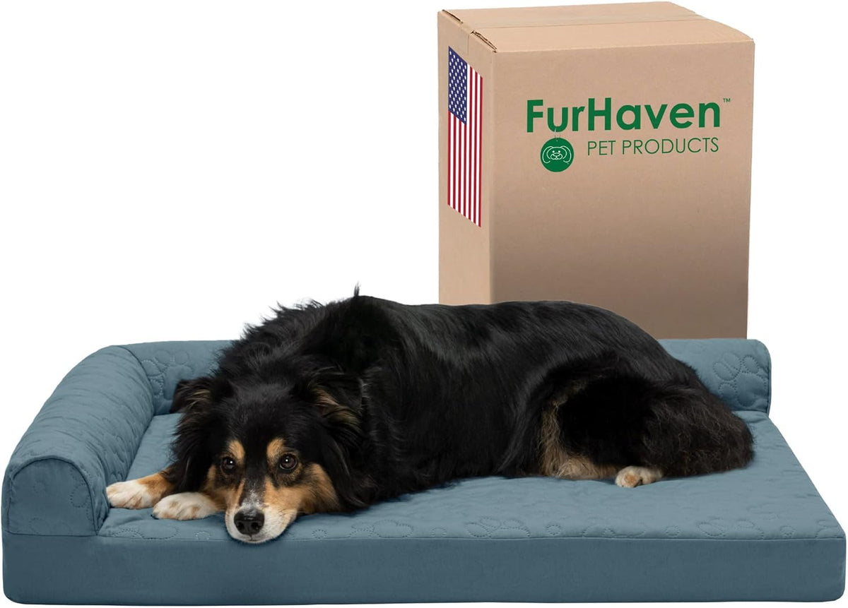 Furhaven Cooling Gel Dog Bed for Large/Medium Dogs w/ Removable Bolsters & Washable Cover, For Dogs