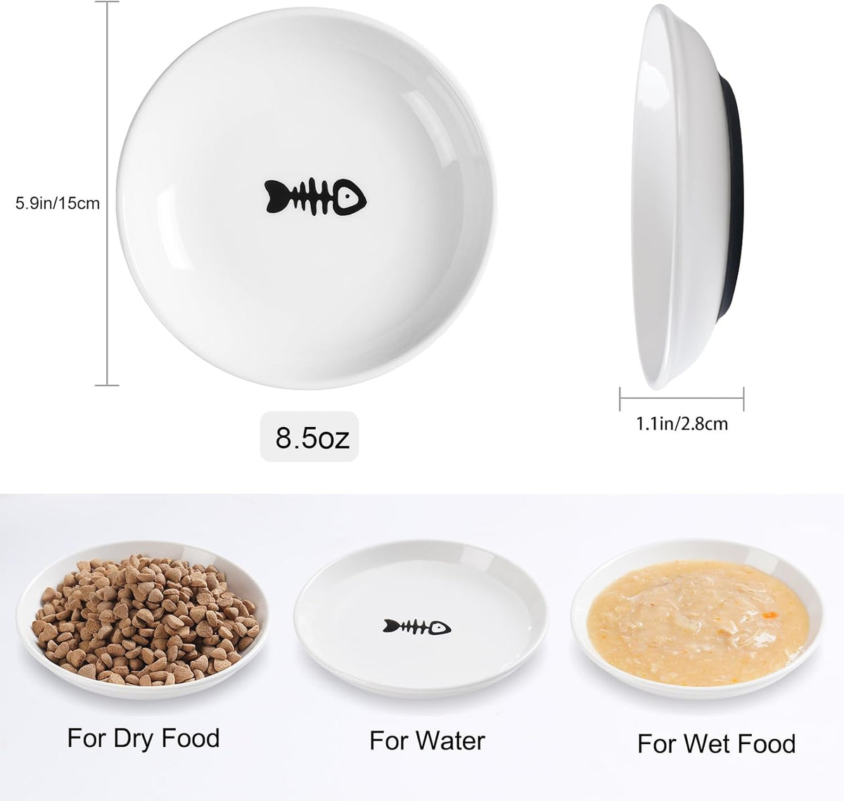 Cat Food Bowl,Healthy Ceramic Cat Bowls for Indoor Cats,Anti Whisker Fatigue Cats Dishes