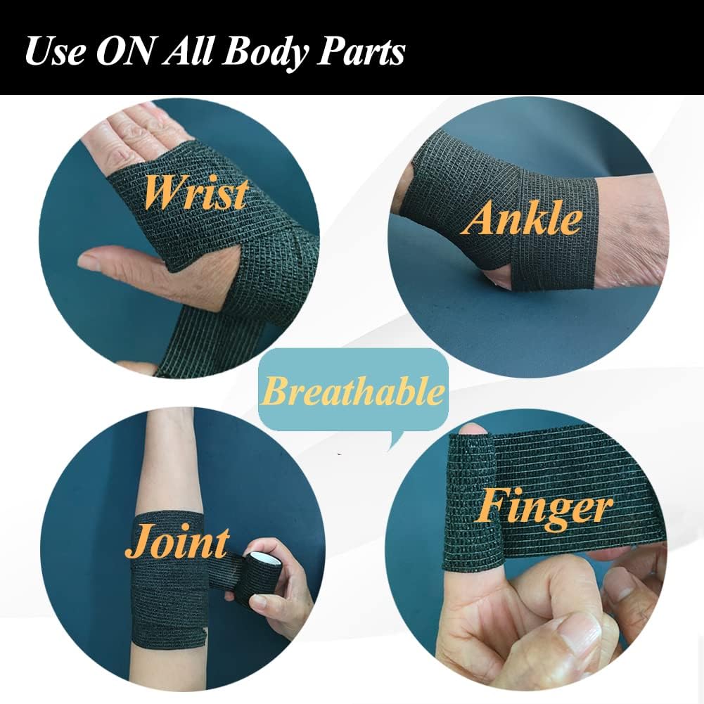 Self Adhesive Bandage Wrap,2 Inch Black Breathable Elastic Cohesive Bandages, Vet Wrap Sports Tape