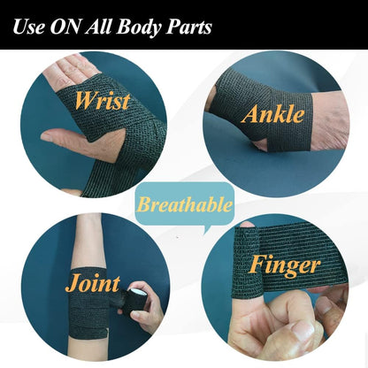 Self Adhesive Bandage Wrap,2 Inch Black Breathable Elastic Cohesive Bandages, Vet Wrap Sports Tape