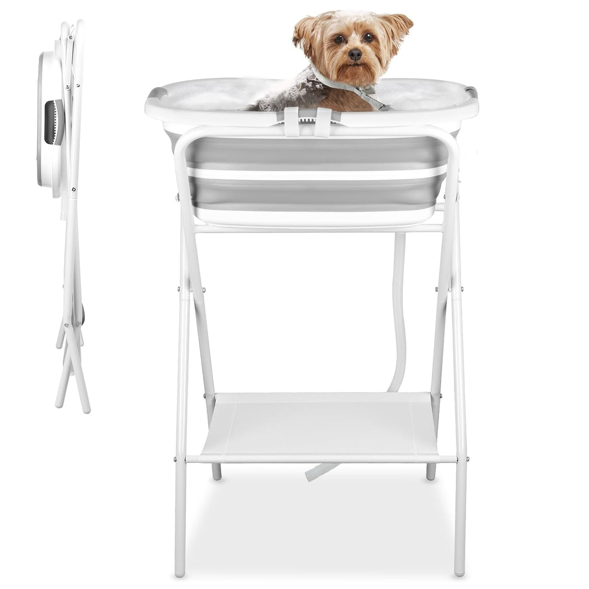 YUEPET Elevated Collapsible Dog Bathtub, Portable Shower Tub with Safety Collar, Foldable Dog