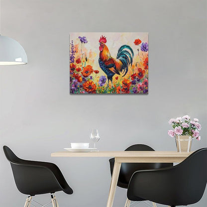 Rooster Wall Art Flower Poppy Canvas Living Room Pictures Framed Prints Colorful Floral Large Wall
