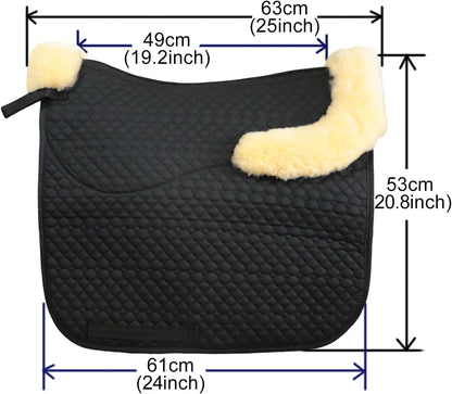 Woolous Dressage Saddle Pad, English Saddle Pad with Sheepskin Trim, Lambskin Wool Fleece Lining