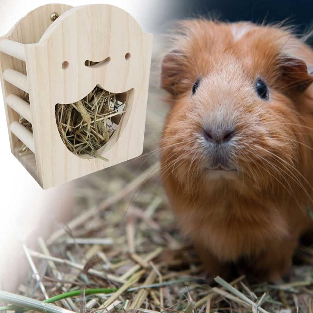kathson Rabbit Hay Feeder Rack Wood Grass Holder Less Wasted Hay Box Food Feeding Manger Hanging