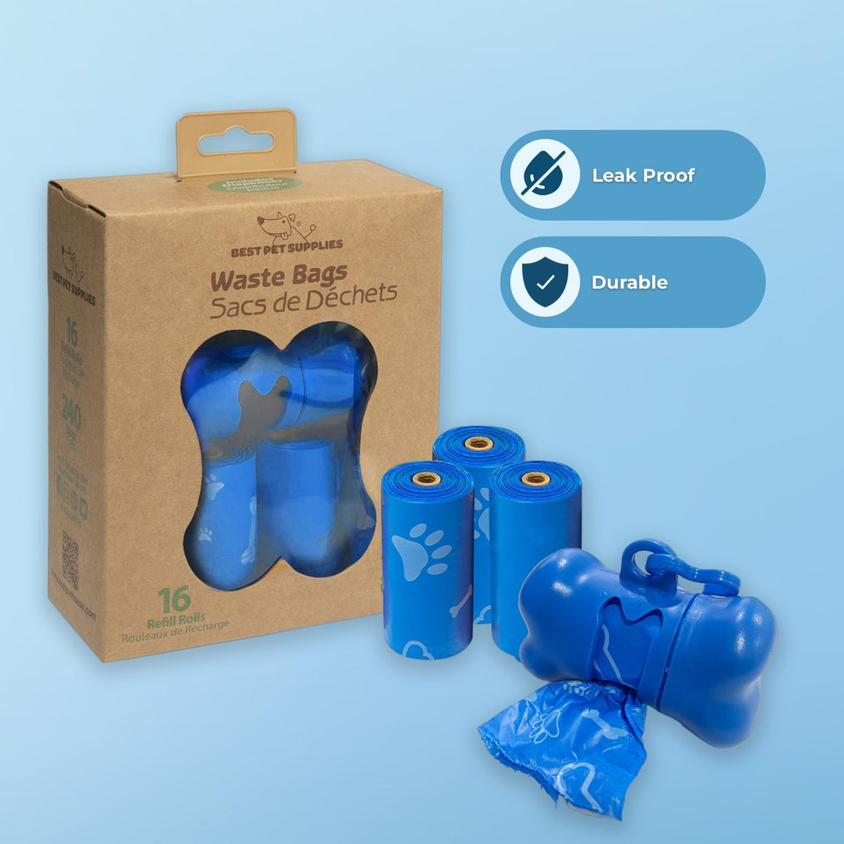 Best Pet Supplies Dog Poop Bags (240 Bags) for Waste Refuse Cleanup, Doggy Roll Replacements for