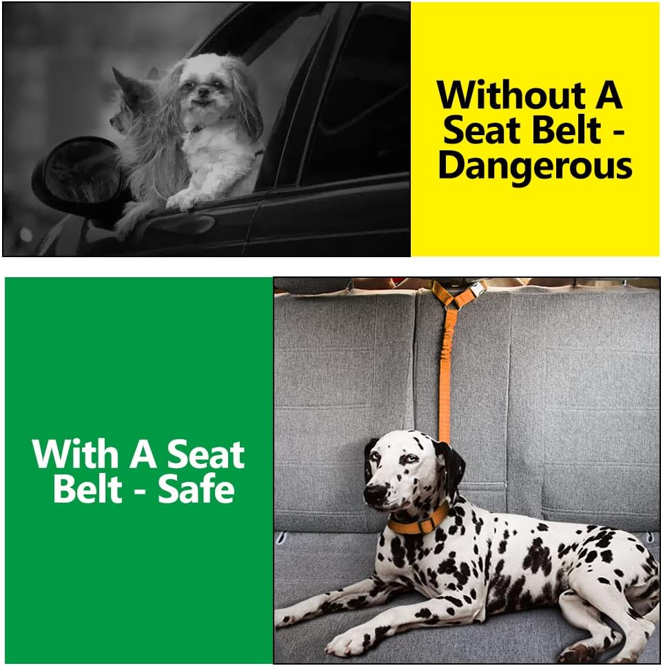 Plutus Pet Dog Seat Belt for Car Headrest, Reflective and Adjustable Restraint with Elastic Bungee