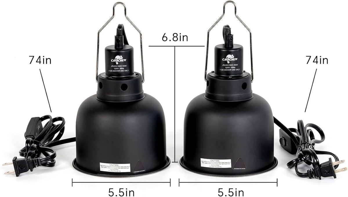 2 Pack Reptile Light Fixture, 5.5in Deep Dome Reptile Lamp Fixture, Optical Reflection Cover