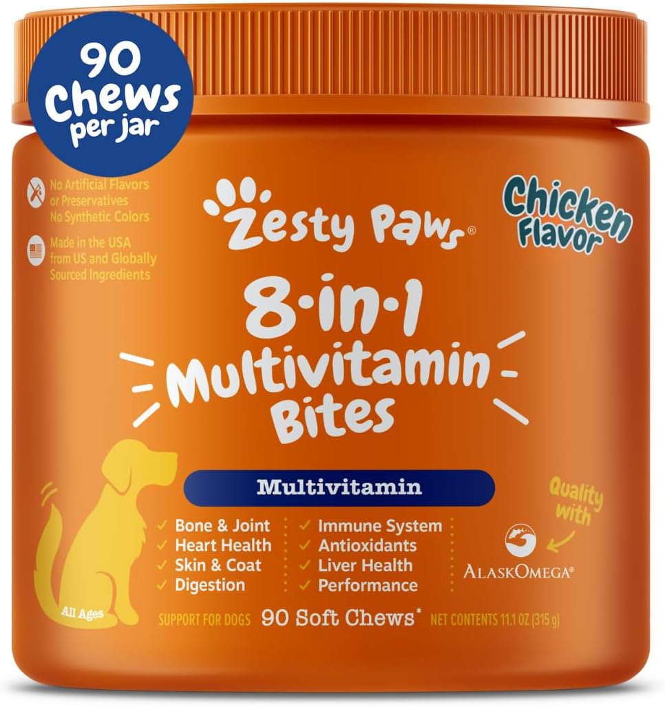 Zesty Paws Dog Multivitamin, Chewable Dog Vitamins and Supplements for Hip & Joints, Skin & Coat