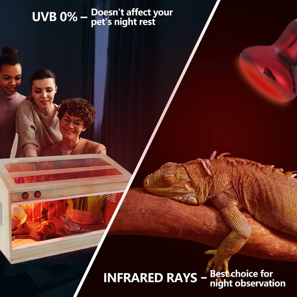 LUCKY HERP 100W Reptile Heat Lamp Bulb 2 Pack, Amphibian Infrared Basking Spot Light Bulb, Red Heat