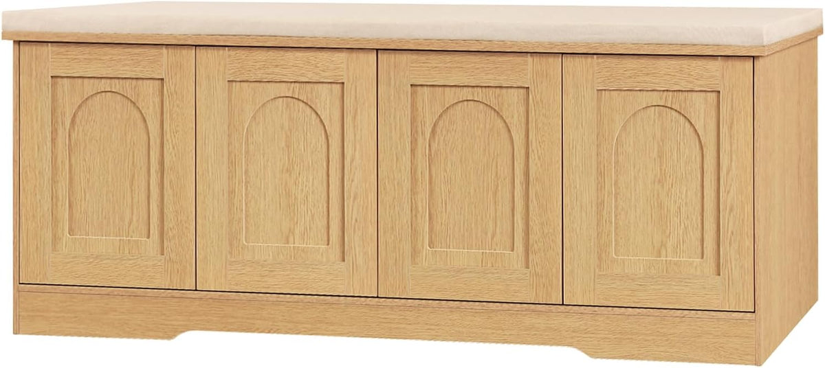 DINZI LVJ Shoe Bench, Entryway Storage Bench with Doors, Cushion, 2-Tier Shoe Rack with 8-Cubby