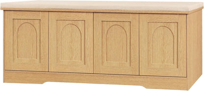 DINZI LVJ Shoe Bench, Entryway Storage Bench with Doors, Cushion, 2-Tier Shoe Rack with 8-Cubby