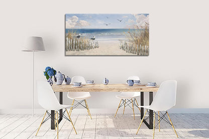 XXMWallArt FC3750 Sandy Beach Wall Art Canvas Print Wall Art Seascape Blue Print Painting Abstract