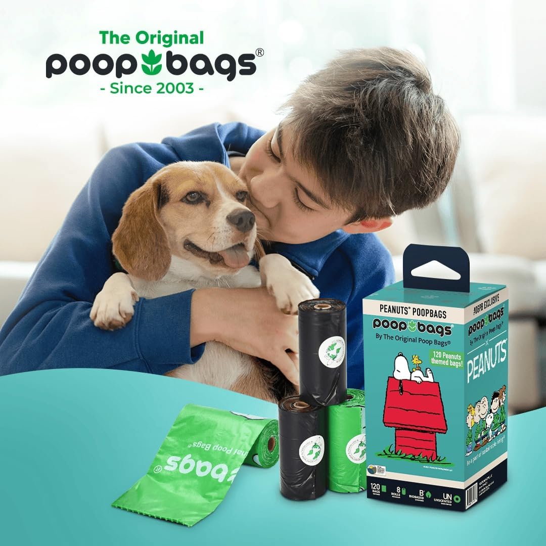 The Original Poop Bags® Peanuts Dog Waste Bags – 38% Plant Based, Leak-Proof & Durable, Large Dog