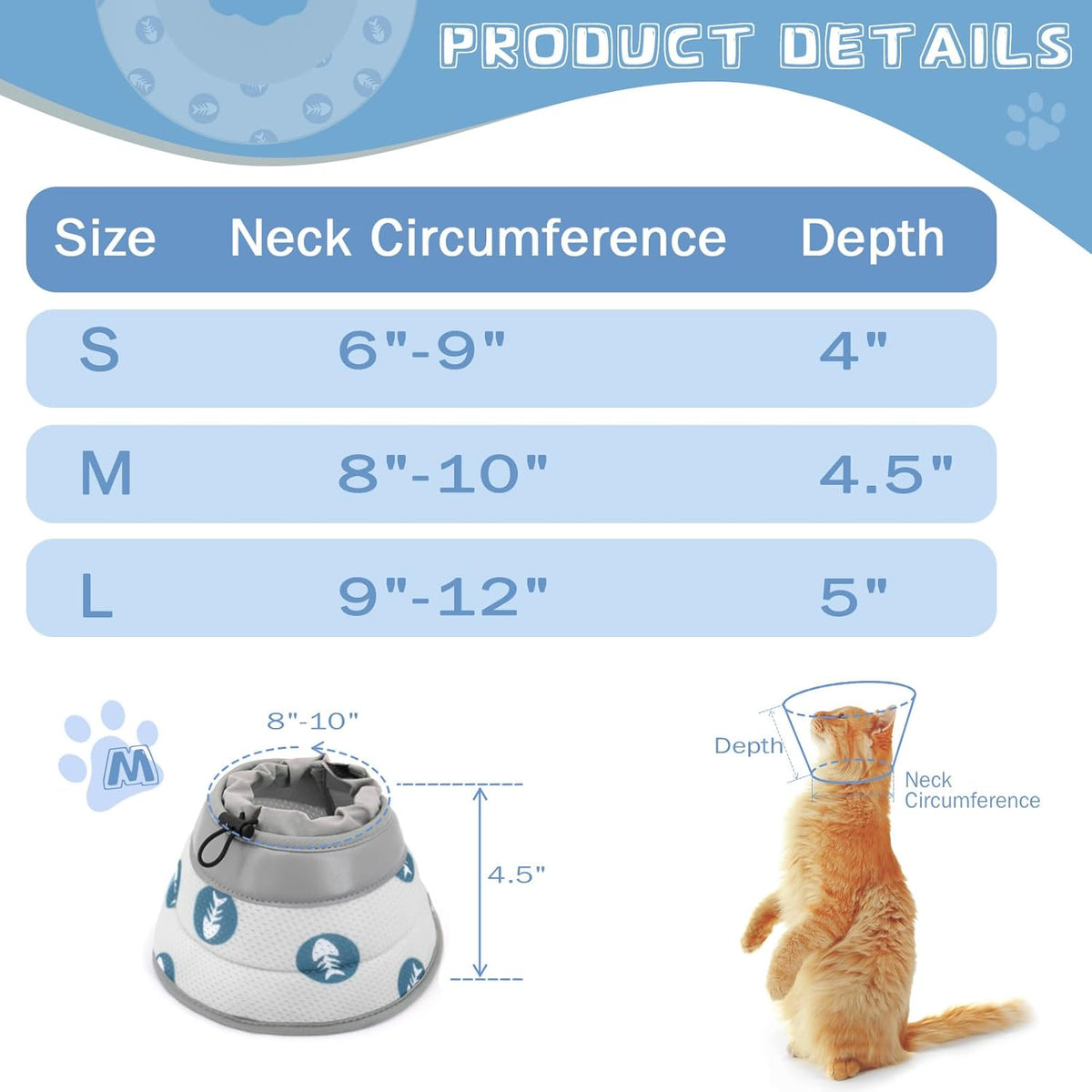 Cat Cone Collar Soft to Stop Licking After Surgery Cat Recovery Collar for Small Large Cats