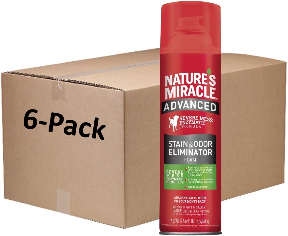 Nature's Miracle Advanced Dog Stain and Odor Eliminator Foam, Severe Mess Enzymatic Formula, 17.5
