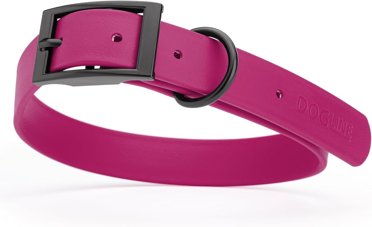 Dogline Biothane Waterproof Dog Collar Strong Coated Nylon Webbing with Black Hardware Odor- Proof