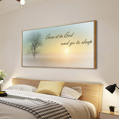 Lasdel Natural Extra Framed Wall Art of Misty Sunset & Tree Plant Picture For Bedroom Home Above