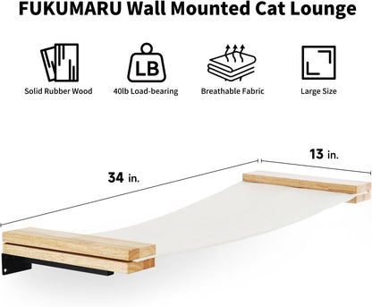 FUKUMARU Cat Wall Furniture, 34 x 13 inch Cats Hammock Shelves, Rubberwood Kitten Window Perch