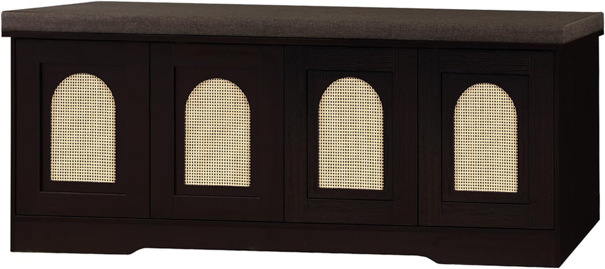 DINZI LVJ Shoe Bench, Entryway Storage Bench with Doors, Cushion, 2-Tier Shoe Rack with 8-Cubby