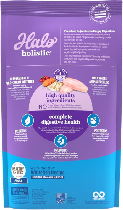 Halo Holistic Cat Food Wild Caught Salmon & Whitefish Formula, Healthy Grains Dry Cat Food, For