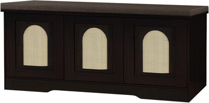 DINZI LVJ Shoe Bench, Entryway Storage Bench with Doors, Cushion, 2-Tier Shoe Rack with 6-Cubby