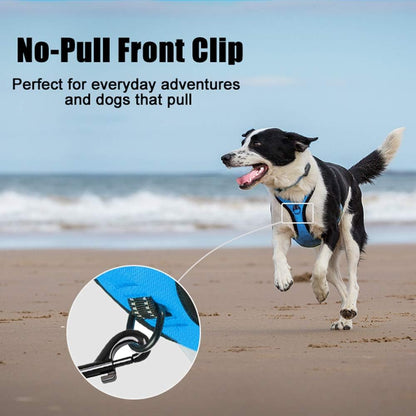PoyPet No Pull Dog Harness, Reflective Comfortable Vest Harness with Front & Back 2 Leash