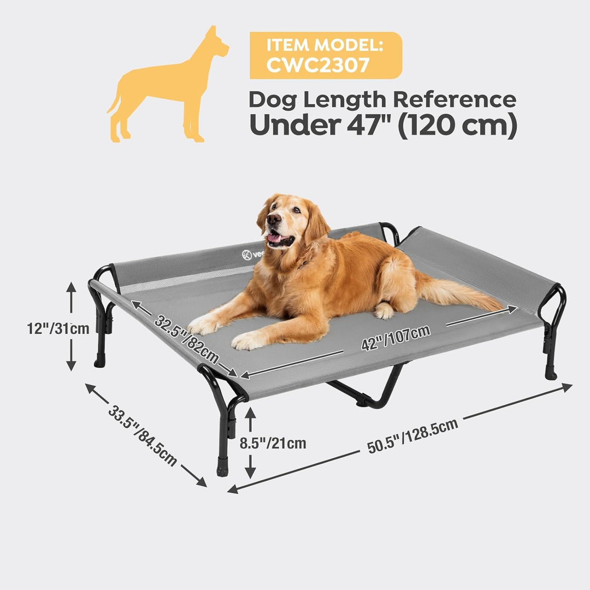 Veehoo Cooling Elevated Dog Bed, XL Raised Pet Cot with Guardrail & Slope Headrest, Durable