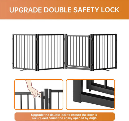 Full Metal Freestanding Dog Gate with Door, 24'' Height Foldable Pet Dog Fence for Indoor &