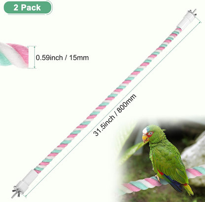 2-Pack Rope Perches for Bird Cages, 31.5 in Length Comfort Grip Flexible Rope Perch Beak & Paw