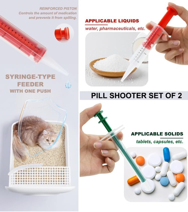 Cat Pill Shooter 5-in-1 Kit, Pet Pill Cutter and Crusher for Cats and Dogs, Dog Tablet Soft Tip