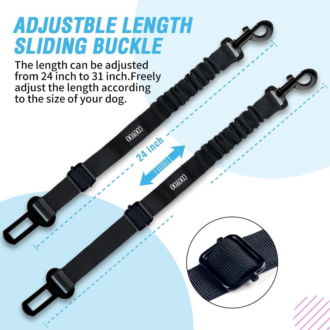COOYOO Dog Seat Belt, Durability Retractable Dog Car Harness Adjustable Dog Seat Belt for Vehicle