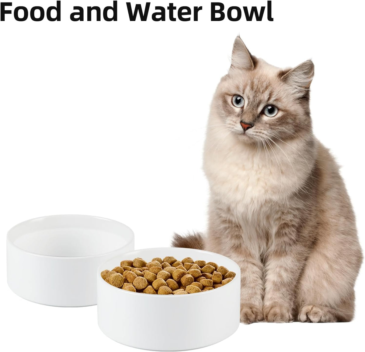 Ceramic 5.1inch Set of 2 Dog and Cat Bowls, Food and Water Feeder for Small Breed Dogs, Kitty