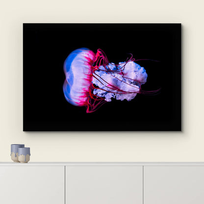 wall26 Canvas Print Wall Art Vibrant Purple Pink Jellyish Dark Ocean Nature Animals Photography