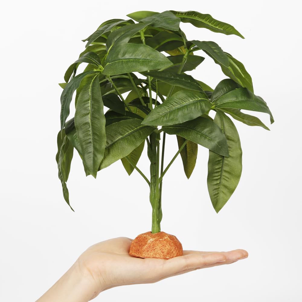 Fake Green Money Tree Plant, Reptile Decor for Terrarium, Crested Gecko Tank Accessories fit