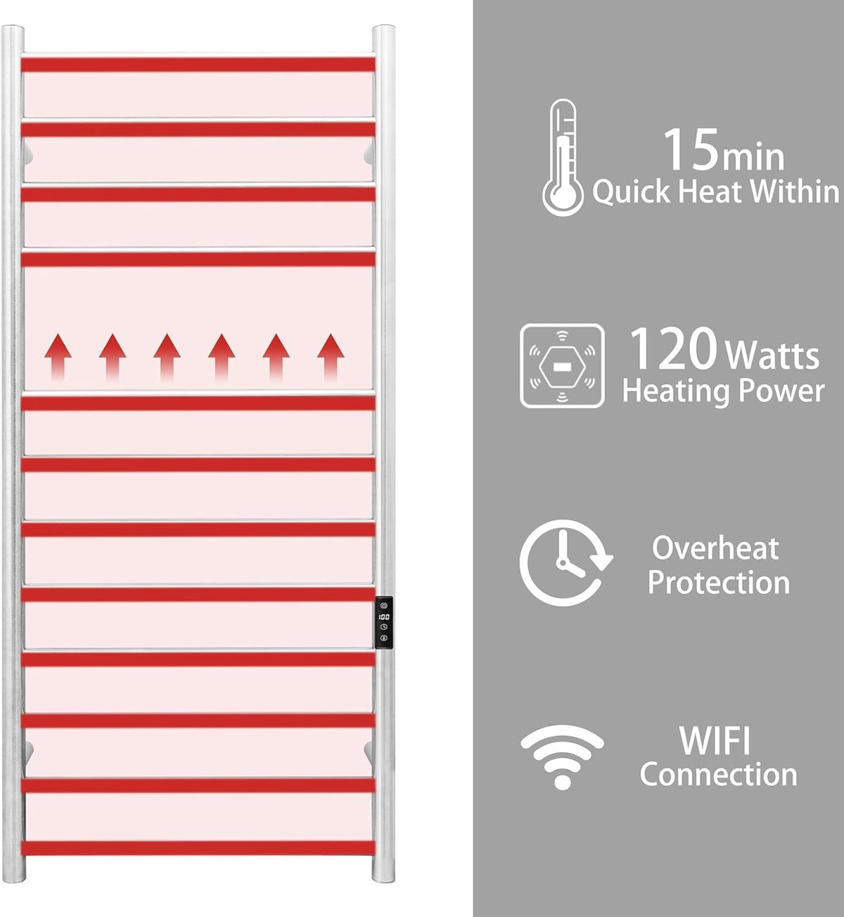 KEG Smart WiFi Towel Warmer Wall Mounted with Built-in Timer and Temperature Adjust Control, 12
