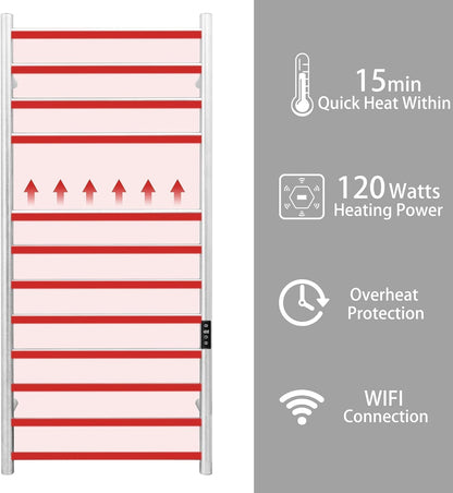 KEG Smart WiFi Towel Warmer Wall Mounted with Built-in Timer and Temperature Adjust Control, 12