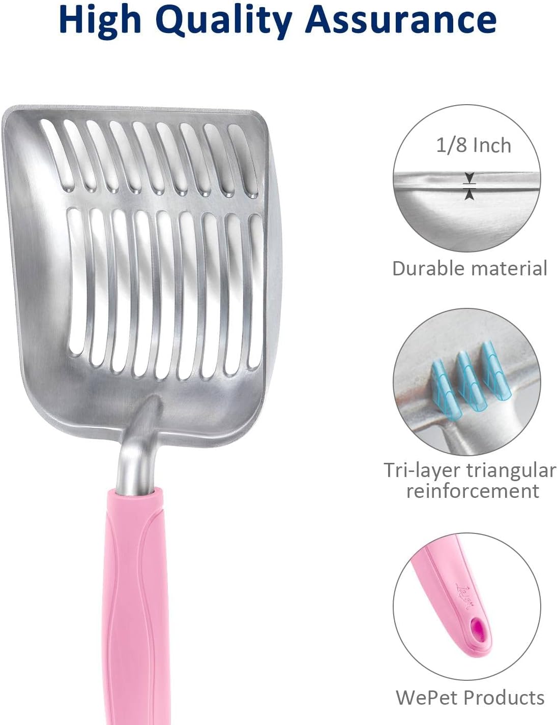 WePet Cat Litter Scoop, Aluminum Alloy Sifter, Kitty Metal Scooper, Deep Shovel, Long Handle, Poop