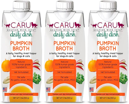 Caru - Daily Dish Pumpkin Broth Meal Topper for Dogs & Cats - Savory Pour-Over Broth - Pack of 3