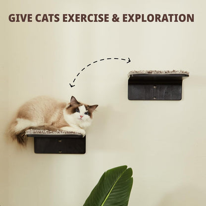 2 Set Cat Wall Steps - Wooden Cat Climbing Shelf for Wall - Cats Wall Stairs with Scratching Mat